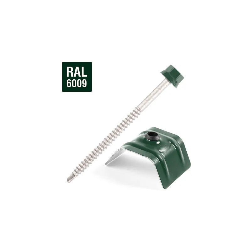 1 x Vis autoperceuse avec cavalier pour toiture 2 pièces Type C1 RAL6009 vert sapin 6.3X100
