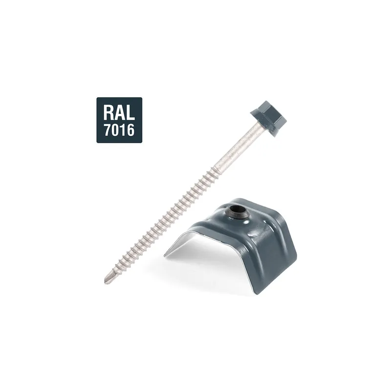 1 x Vis autoperceuse avec cavalier pour toiture 2 pièces Type C1 RAL7016 gris anthracite 6.3X100
