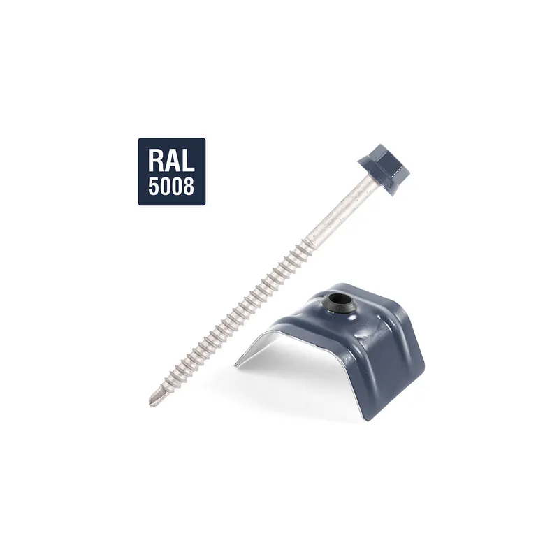 1 x Vis autoperceuse avec cavalier pour toiture 2 pièces Type C1 RAL5008 gris bleu 6.3X100