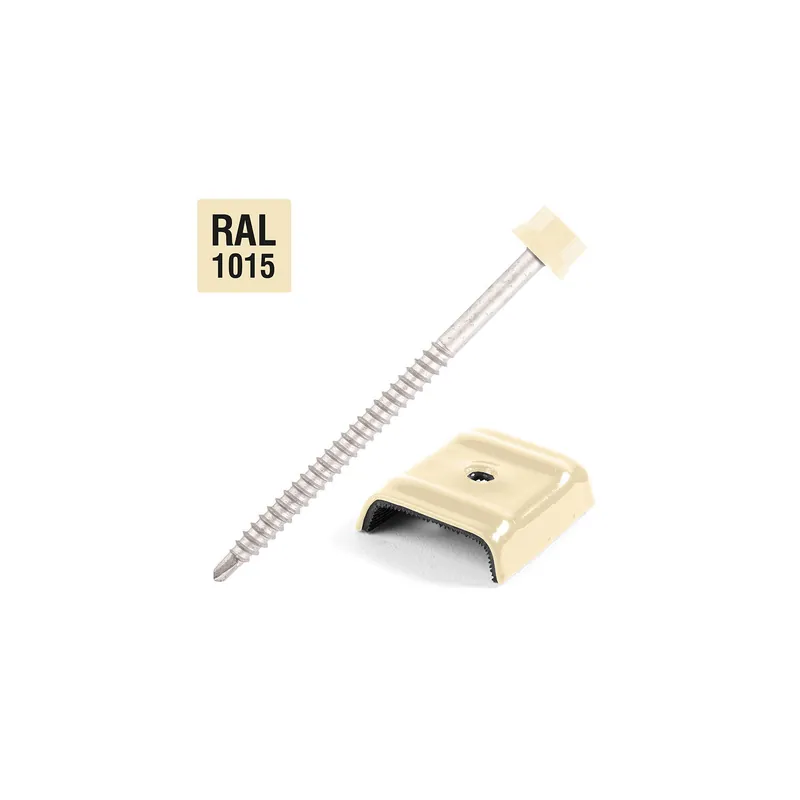 1 x Vis autoperceuse avec cavalier pour toiture 2 pièces Type E1 RAL1015 ivoire clair 6.3X100