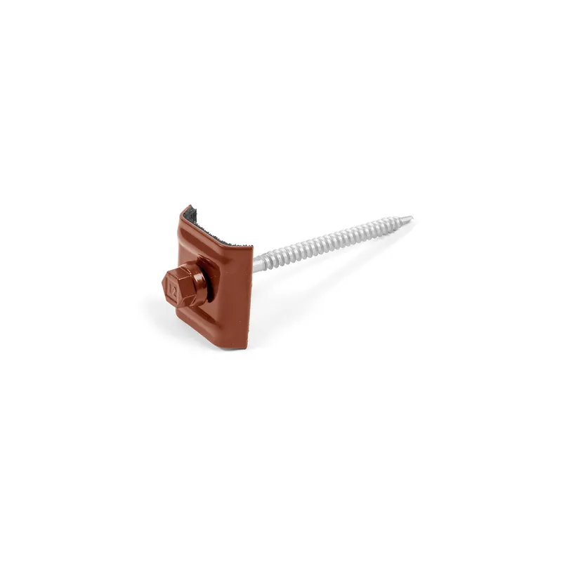 1 x Vis autoperceuse avec cavalier monté pour toiture Type E1 RAL8012 brun rouge 6.3X100
