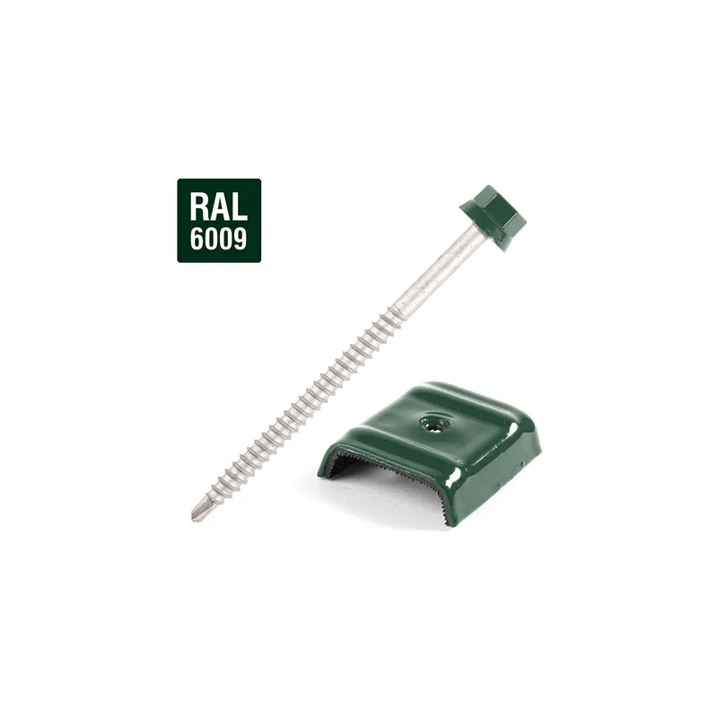 1 x Vis autoperceuse avec cavalier pour toiture 2 pièces Type E1 RAL6009 vert sapin 6.3X100