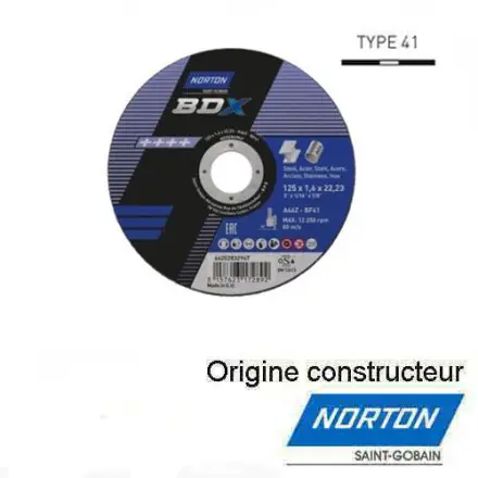 disque à tronçonner acier inox Norton BDX 125x1.6 mm