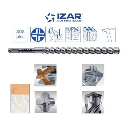 foret à beton SDS plus 4 pointes carbure Izar de 5 à 32 mm
