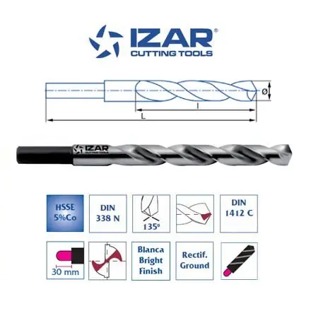 foret queue réduite HSSE 5%Co metaux durs DIN338N 10.5 à 20mm Izar