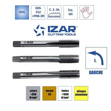 tarauds à main (jeu) Izar HSS metrique M3 à M20 à gauche