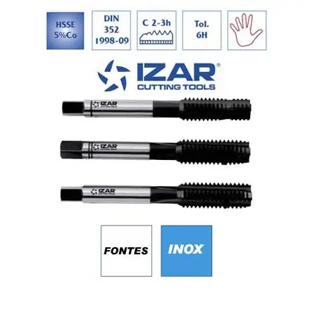 tarauds à main HSSE 5% cobalt inox Izar metrique M2 à M20