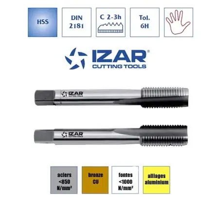 taraud à main (jeu de 2) Izar HSS metrique M6 pas fin