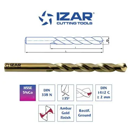 foret HSSE 5%Co metaux durs DIN338N 0.5 à 20mm Izar