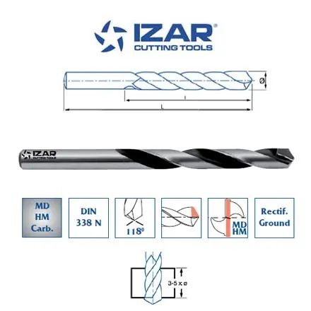 foret MD-HM carbure DIN338N Izar de 2 à 20mm