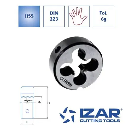 filière à main HSS Izar métrique M5x0.50 pas fin DIN223