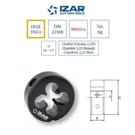 filière à main HSSE 5%Co Izar métrique pour inox de M3 à M20