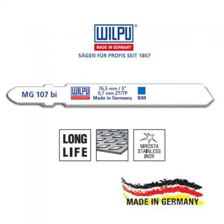 lame scie sauteuse Wilpu MG107 Bi-métal pour tôle très fine 55 mm 36TPI