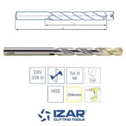 foret HSS-Zirkonio DIN338N 1 à 13mm Izar