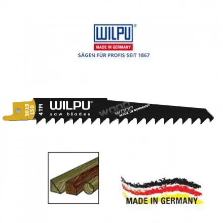 Lame scie sabre 3019/225 Wilpu pour bois 225x19 mm 4 TPI