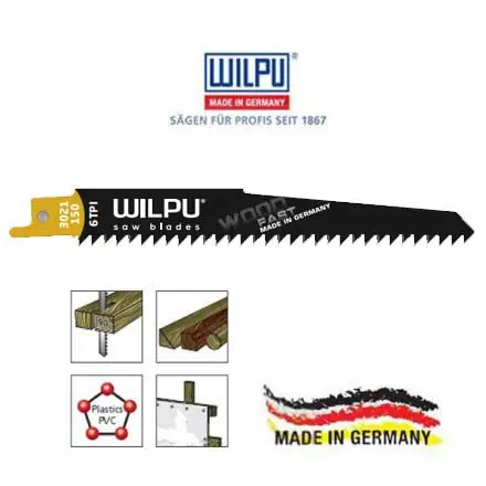 Lame scie sabre 3021/300 Wilpu pour bois plastique 300x19 mm 6 TPI