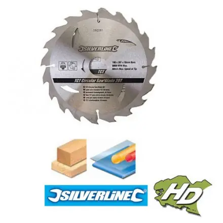 lame scie circulaire carbure 190 mm 20 dents Silverline